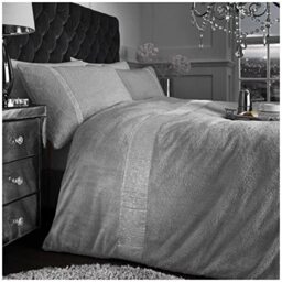 GC GAVENO CAVAILIA Luxurious Teddy Fleece Cosy Duvet Cover, Diamante Warm Bedding, Super Soft Sherpa Quilt Set, Polyester, Grey, King