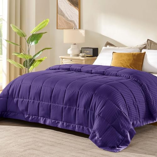 downluxe King Size Blanket with Satin Trim, Lightweight Down Alternative King Blanket for All Season, Machine Washable (Purple, 108 x 90 Inch)