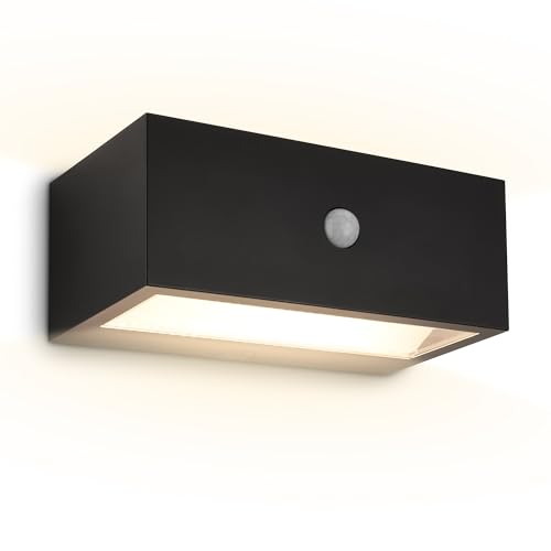 BRILONER - Outdoor Wall Light with Motion Sensor, Cordless, Dimmable, IP44 Splash-Proof, USB-C Charging, 3000 K, Memory Function and Timer, Battery Wall Light, Battery Lights, 18.5x9.5x7.5 cm, Black