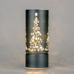 22cm Christmas Decorated Vase Table Lamp Etched Glass Tube Xmas Grey Cylinder LED Fairy Lights Battery Operated Table Decoration