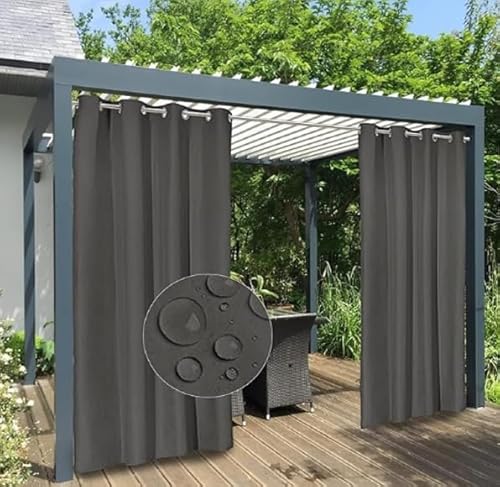 Atout Ciel Waterproof Outdoor Curtain with Eyelets 140 x 240 cm Ready to Hang Anthracite