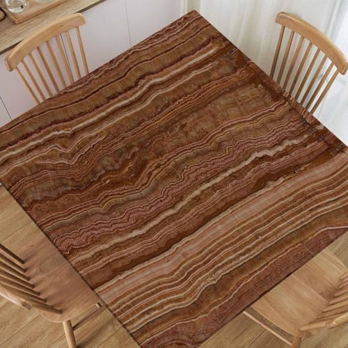 TREGAUSI Square Fitted Tablecloth with Elastic Edge Marble Table Cloth Cover Brown Tablecloths Waterproof Polyester for Indoor Outdoor Dinner Party Picnic, Fit for 42x42 Tables, Style 10