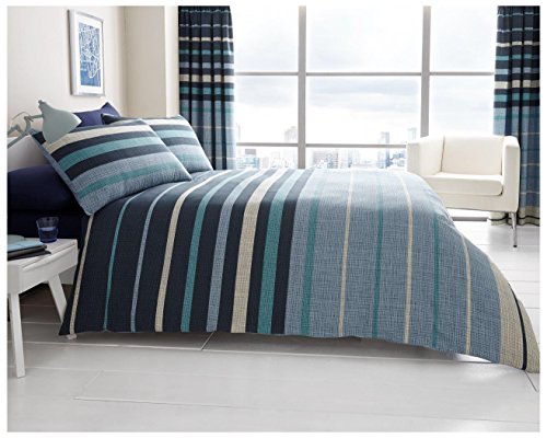 Luxury Striped Bedding Double Bed Set, Reversible Printed Duvet Cover, 3Pcs Breathable Comforter Covers, Blue
