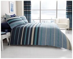GC GAVENO CAVAILIA Luxury Striped Bedding Double Bed Set, Reversible Printed Duvet Cover, 3Pcs Breathable Comforter Covers, Blue