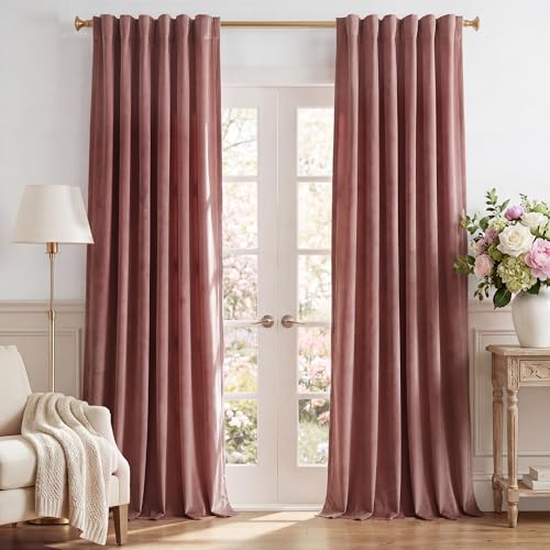 StangH Velvet Curtains 102 inches Long Wild Rose Pink Privacy Window Drapes for Nursery Girls Bedroom, Back Tab Thermal Insulated Panels for Living Dining Room, W52 x L102, 2 Panels