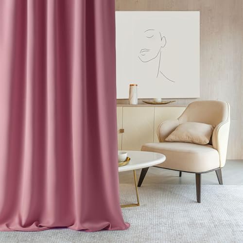 ROOM99 Aura Blackout Curtain, Silver Eyelet Curtain, 140 x 240 cm, Sliding Curtain, Modern Decoration, Living Room, Bedroom, Pink