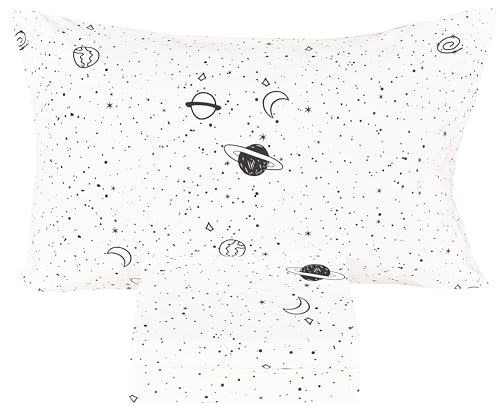 Scientific Sleep Starry Galaxy Solar System 100% Cotton 3 Pcs Twin Bed Sheet Set Kids Boys Girls Toddler Teen, Flat Sheet & Fitted Sheet & Pillowcase Kids Bedding Set (Galaxy, Twin)