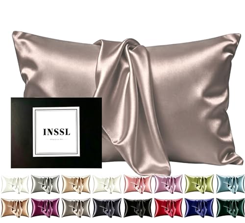 "INSSL Mulberry Silk Pillowcase for Hair and Skin Health,Natural Silk Pillow Cover with Hidden Zipper Both Side Silk1 pcs (Light Coffee, Standard 20""x26"")"