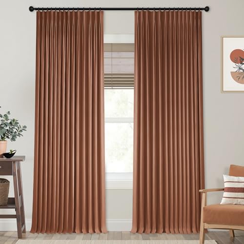 Mrs.Naturall Terracotta Pinch Pleated Linen Blackout Curtains 42 by 96 for Dining Room