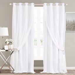 SOFJAGETQ Winter White Short Curtains with Sheer - Curtains with Voile Sheer Drapes Thermal Grommet Window Treatments for Kids/Girls Bedroom Nursery Living Room, 52 x 54 inch, 2 Panels