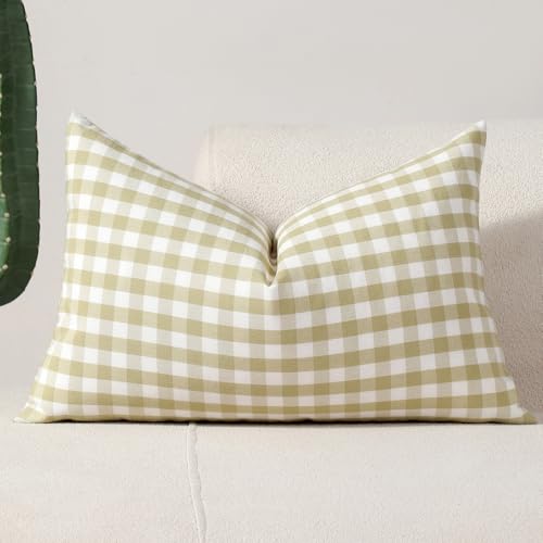 "vctops Green Buffalo Check Plaid Decorative Throw Pillow Covers 12x20 Inch Farmhouse Gingham Lumbar Cushion Cover Pillowcase for Sofa Bedroom Couch (Green Plaid,12""x20"")"