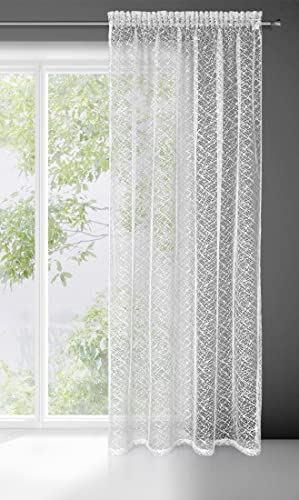 Eurofirany AMANDA Net Curtain with Rufflette Tape - 1 Pc, Window Curtain, Transparent, Sheer Curtain for Living Room Bedroom Children's Room Dining Room, W55 x L106, White