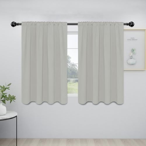 Easy-Going Rod Pocket Blackout Curtains for Bedroom, Room Darkening Window Curtains for Living Room, Thermal Insulated Noise Reduction Solid Window Drapes, 2 Panels(42x45 in, Greyish White)