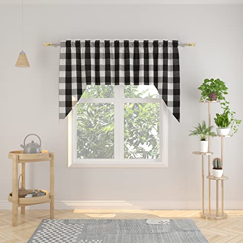 "NATUS WEAVER Swags for Kitchen Window Curtain Valance 1 Panel Buffalo Check Swag Classic Country Farmhouse Window Curtain - Black & White W 54"" x L 36"" with a 16"" Center Drop"