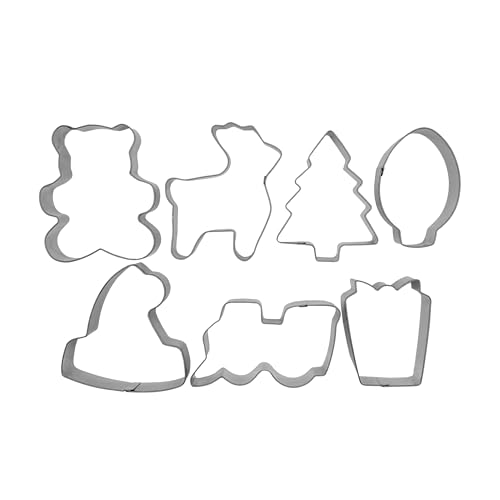 Zenker Christmas Cookie Cutters, 7 Pc Set, Reindeer, Gift, Xmas Tree, Teddy Bear, Bauble, Santa Hat, Train, Biscuit Cutter for Baking, Cookie Cutter Pack of 7, Pastry Cutter, Stainless Steel, Silver