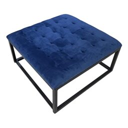 Bo Living Large Velvet Footstool with Buttoned Upholstery – Multi-Purpose Ottoman for Seating or Footrest, Soft Padded Design, Easy Assembly with Tools Included – Midnight Blue