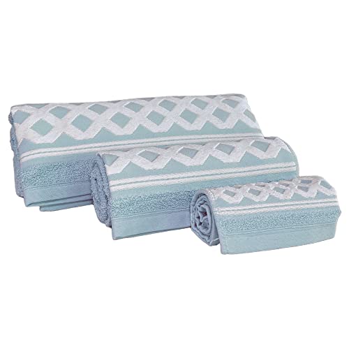 WELL HOME MOBILIARIO & DECORACIÓN Set of 3 Terry Cotton Bath Towels 450 gr/m2, 50 x 30, 100 x 50, 150 x 100 cm, Medium Blue Diamond Collection