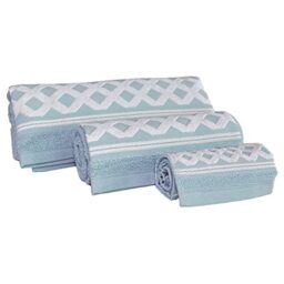 WELL HOME MOBILIARIO & DECORACIÓN Set of 3 Terry Cotton Bath Towels 450 gr/m2, 50 x 30, 100 x 50, 150 x 100 cm, Medium Blue Diamond Collection