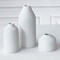 Boho Ceramic White Bud Vases by Kate Aspen (Set of 3) - Boho Flower Vase for Pampas Grass, Eucalyptus, Dry Flowers & Plants - Shelf Decor, Mantle Decoration, Modern Farmhouse Decor