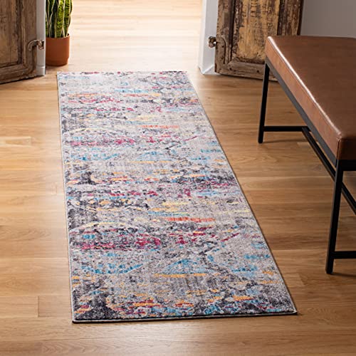 Safavieh Trendy New Transitional Indoor Woven Runner Area Rug, Bristol Collection, BTL341, in Grey / Blue, 69 X 244 cm for Living Room, Bedroom or Any Indoor Space