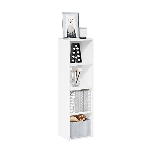 Furinno PASIR Book Shelf, 4-Tier Modern Bookshelf, Open Shelves Bookcase 9 x 12 x 42, for Living Room, Bedroom, Home Office, White
