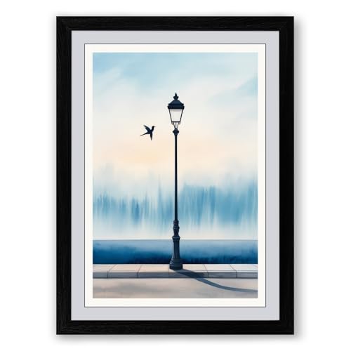 Lamp With Perch Scandinavian Framed Wall Art Print A2 (59.4×42cm) Black, Wall Decor for Living Room, Bedroom, Office & Home, Ready to Hang, Art Gift