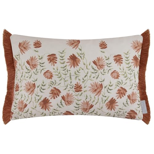 Voyage Maison Elai Cushion Cover – Watercolour Floral Block Print Ruche Trim Boho Country Decorative Case (Terracotta - 40x60cm)