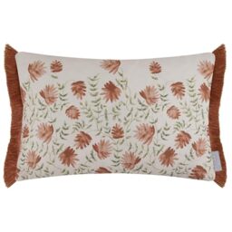 Voyage Maison Elai Cushion Cover – Watercolour Floral Block Print Ruche Trim Boho Country Decorative Case (Terracotta - 40x60cm)