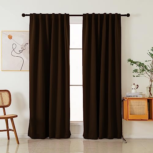 "Pickluc Blackout Curtains 84 Inches Long 2 Panels, Black Out Drapes for Bedroom or Living Room, Back Tab and Rod Pocket Top, Set of Two, Choclate Brown, 52"" Wide and 84"" Length."