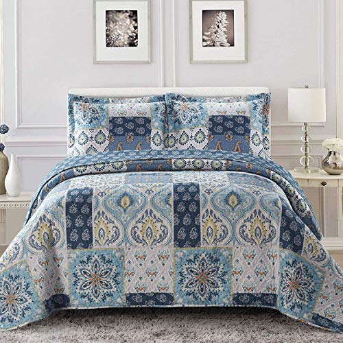 Royal Hotel Bedding Bellflower Oversized Coverlet Set, Luxury Printed Design Quilt Cover, Bedspread Set - Filled Quilts - Fits Pillow top Mattresses - 3PC Set - King/California King Size