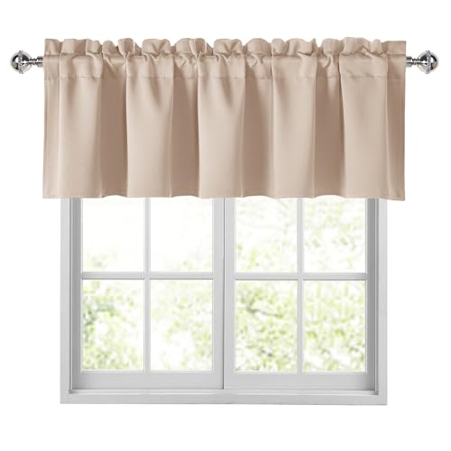 "JIUZHEN Beige Valances for Windows Rod Pocket Room Darkening Small Window Curtains for Kitchen/Bathroom, 52"" W x 18"" L, 1 Panel"