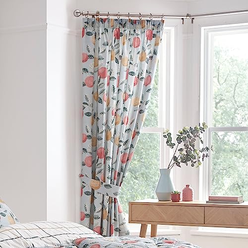 "Dreams & Drapes Design - Botanical Fruit - Pair of Pencil Pleat Curtains - 66"" Width x 72"" Drop (168 x 183cm) in Green"