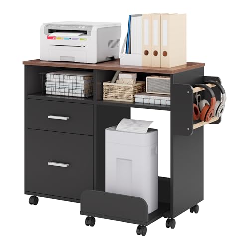 YITAHOME Mobile File Cabinet with Removable Base & Hanging Rod, Black