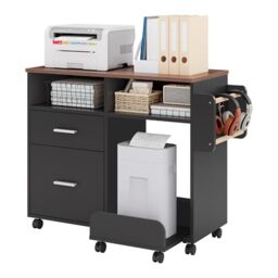 YITAHOME Mobile File Cabinet with Removable Base & Hanging Rod, Black