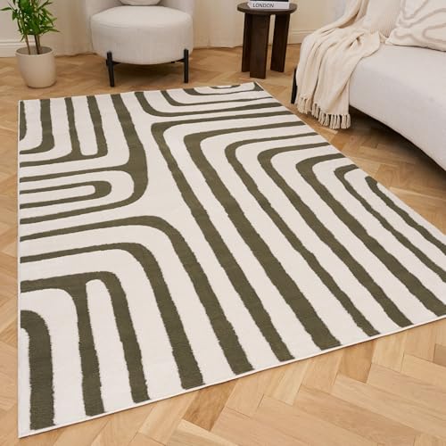 THE RUGS Living Room Rug, Loft Collection – Modern Textured 14mm Soft Pile Area Carpet, Non-Shedding & Easy Care [ Geometric Green, 80x150 cm]