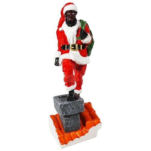 Rileryan 6 Inch Black Santa Claus Figurine Climbing The Chimney African American Santa Claus Statue Christmas Decoration Gift Collection Christmas Figure Home Decor