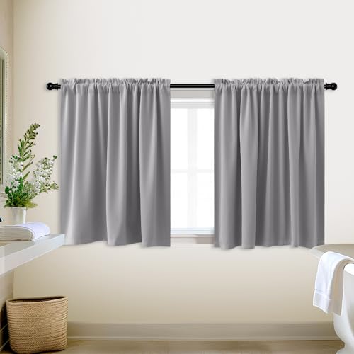 KOUFALL Half Curtains for Windows,Blackout Small Privacy Curtain for Bedroom Bathroom Kitchen RV,Light Grey,30 Inch Long