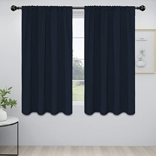 Easy-Going Rod Pocket Blackout Curtains for Bedroom, Room Darkening Window Curtains for Living Room, Thermal Insulated Noise Reduction Solid Window Drapes, 2 Panels(52x56 in, Navy)