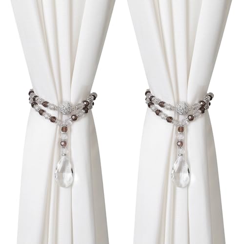 SUQ I OME 1 Pair of Luxury Crystal Beaded Magnetic Curtain Tieback and Holdback Curtain Clips Curtain Buckle Curtain Holder Blingbling Curtain Holdbacks for Drapes,Gray