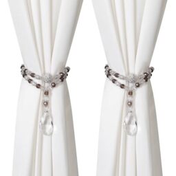SUQ I OME 1 Pair of Luxury Crystal Beaded Magnetic Curtain Tieback and Holdback Curtain Clips Curtain Buckle Curtain Holder Blingbling Curtain Holdbacks for Drapes,Gray