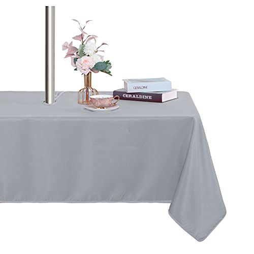 "Fitable Silver Grey Outdoor Tablecloth for 6ft Rectangle Tables, 60"" x 84"" - Washable Waterproof Wrinkle Free Table Cover, Zipper and Umbrella Hole, For Spring Summer Party Picnic Camping Patio Indoor"