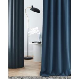 ROOM99 Laurel Curtain with Eyelets, 140 x 260 cm, Width x Height Blackout Opaque Sliding Curtains, Living Room, Bedroom, Dark Blue, Pack of 1