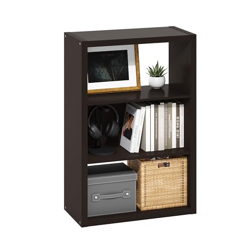 Furinno VIOLA Book Shelf, 3-Tier Bookshelf, Bookcase with Open Shelf, 11.3 x 23.2 x 35.9, for Living Room, Bedroom, Home Office, Dark Oak