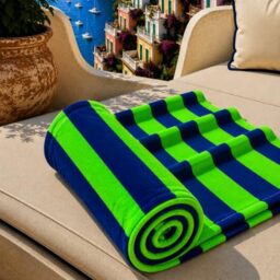 PETTI Artigiani Italiani - Microfibre Beach Towel, Beach or Pool Towel, Beach Towel, Large 90 x 180 cm, Neon Green Stripes Blue Night