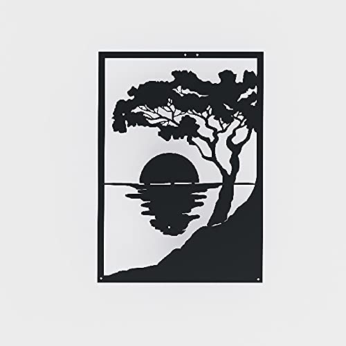 Homemania HOMESRV-10 Wall Decoration - Wall Art - Landscapes, Sunset - for Living Room, Bedroom - Black on Metal, 35 x 1.5 x 50 cm