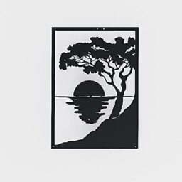 Homemania HOMESRV-10 Wall Decoration - Wall Art - Landscapes, Sunset - for Living Room, Bedroom - Black on Metal, 35 x 1.5 x 50 cm