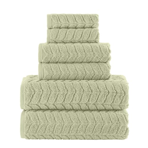 Elegant Comfort Luxury 6-Piece 100% Turkish Cotton Jacquard Braided Textured Premium Hotel Quality Towel Set– Soft and Absorbent, Includes 2 Bath Towels, 2 Hand Towels and 2 Washcloths, Jade Green
