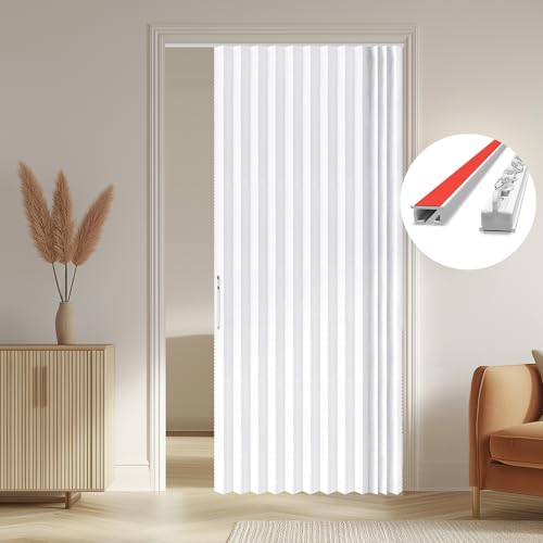 AJAZZ 100% Blackout Magnetic Accordion Door Curtain for Bedroom Living Room Doorway Curtains Sets Included Tracks (1Panel, 53W X 79 L, White)