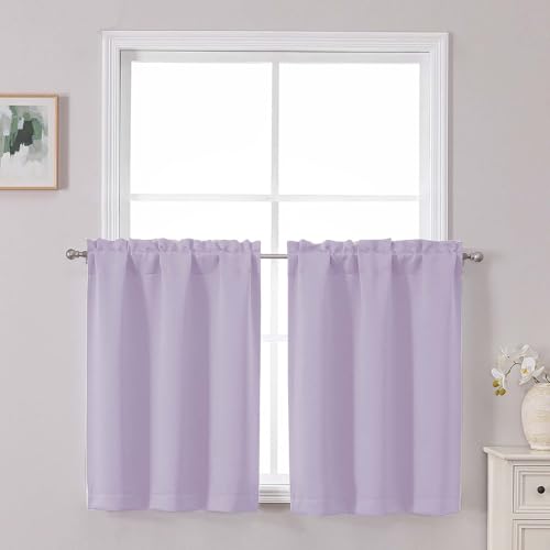 Chyhomenyc Short Curtains 30 Inch Length, Small Light Purple Curtain Rod Pocket Half Window Curtains for Kitchen Basement Cabinet Camper RV Bunk, 2 PCS, Each 30Wx30L, Lilac