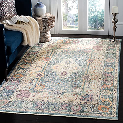 Safavieh Traditional Indoor Woven Rectangle Area Rug, Illusion Collection, ILL704, in Teal / Cream, 122 X 183 cm for Living Room, Bedroom or Any Indoor Space